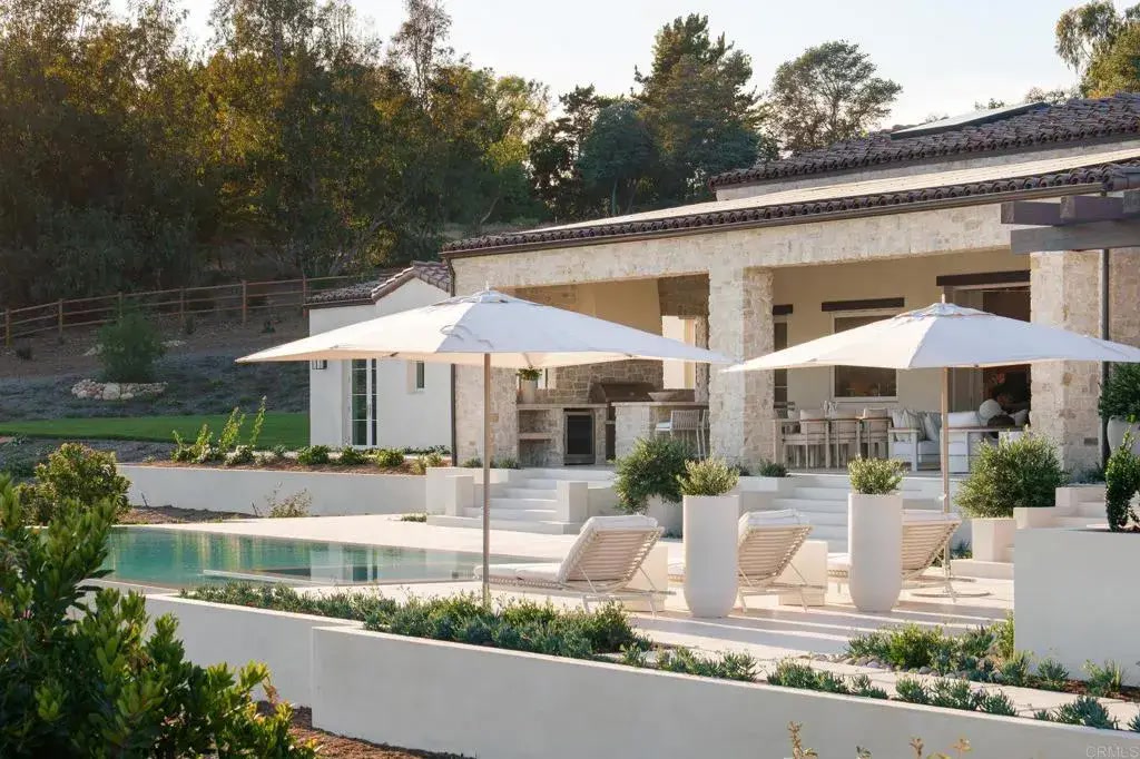Covenant modern farmhouse with vanishing-edge pool, Rancho Santa Fe — all concrete by 4x8